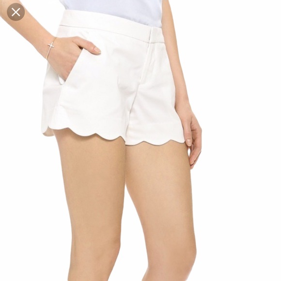 Club Monaco sz 0 light blue & white striped scalloped hem dressy short shorts - Picture 6 of 16